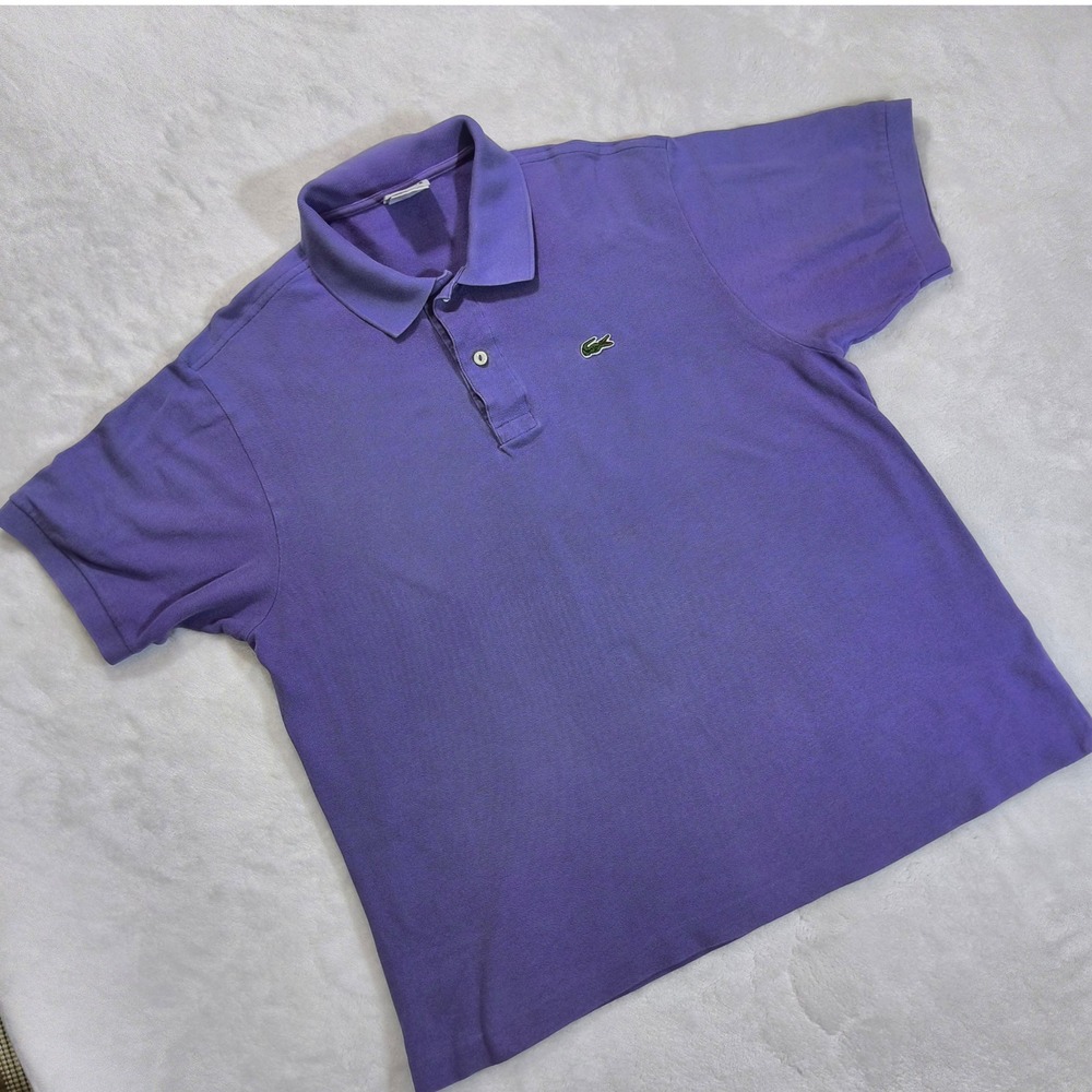 Vintage Lacoste Polo Shirt Men Size 6 Purple Short Sleeve Cotton Pique Croc Logo